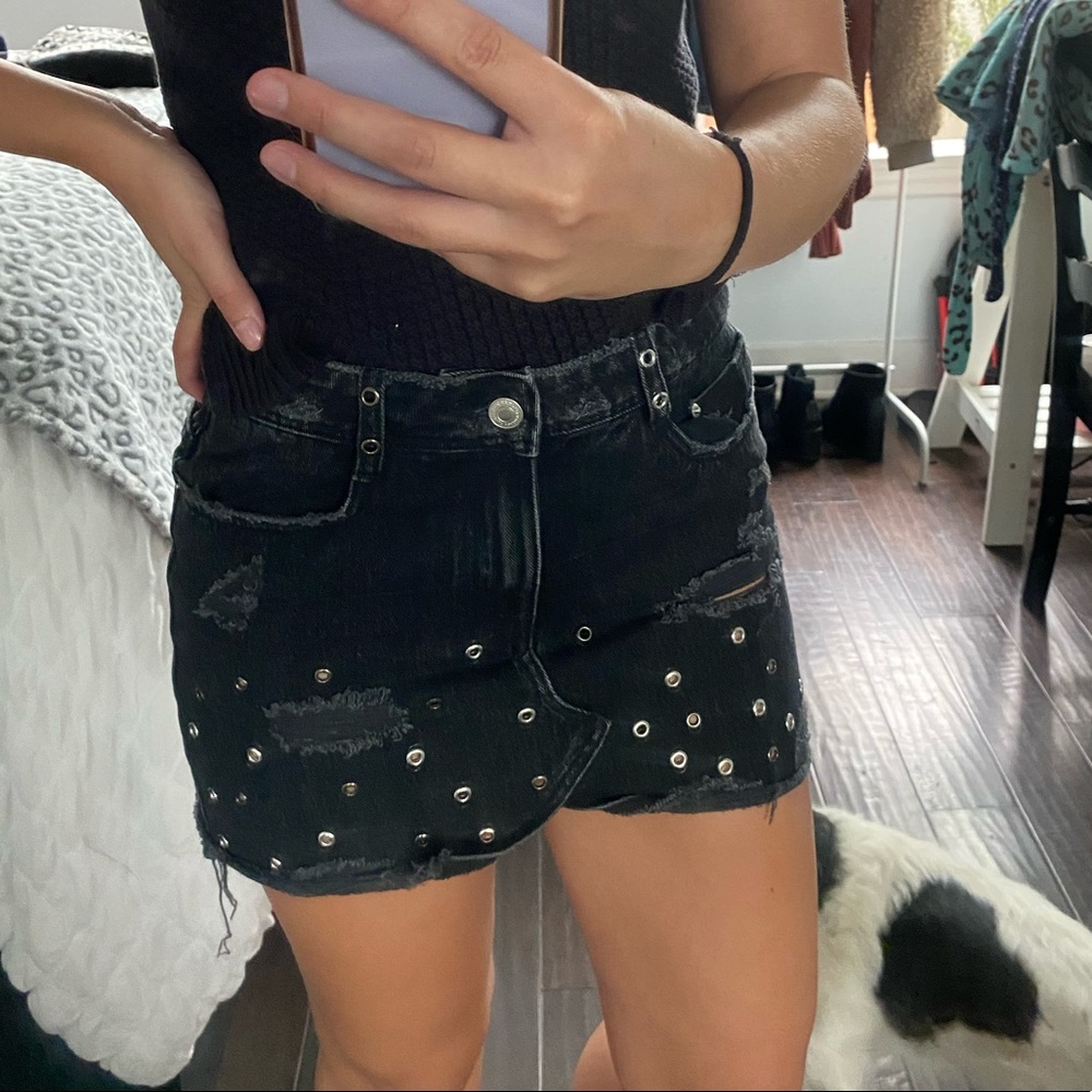 Black Distressed Denim Skirt